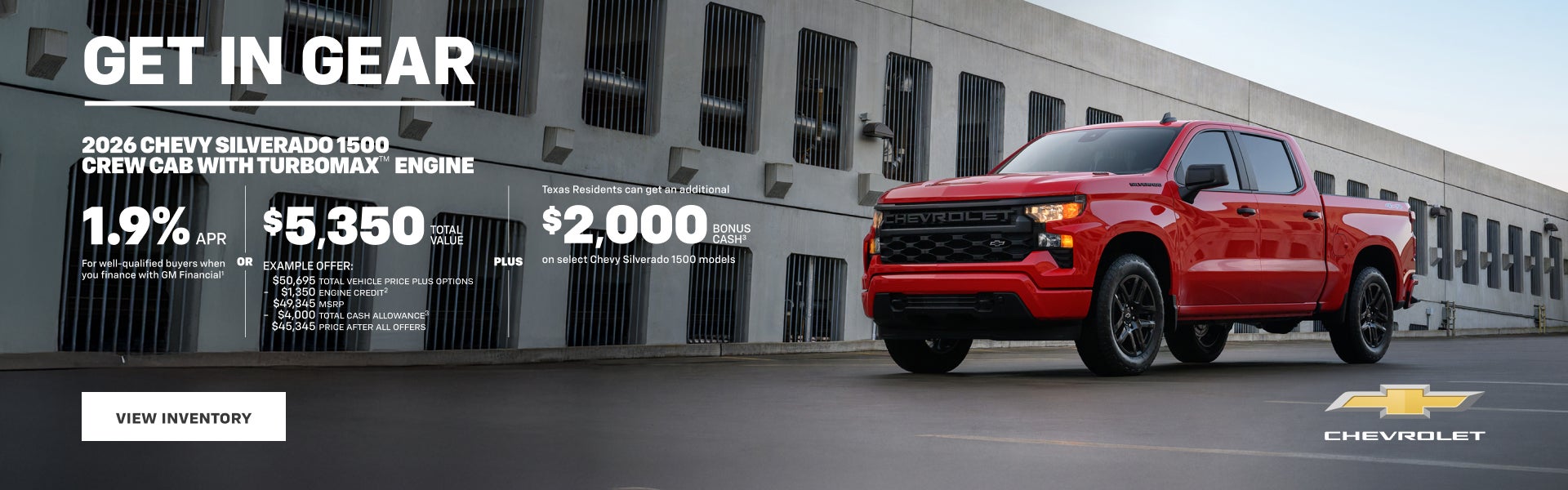 2026 Chevy Silverado 1500 Crew Cab with TurboMax Engine. 1.9% APR for well-qualified buyers when ...